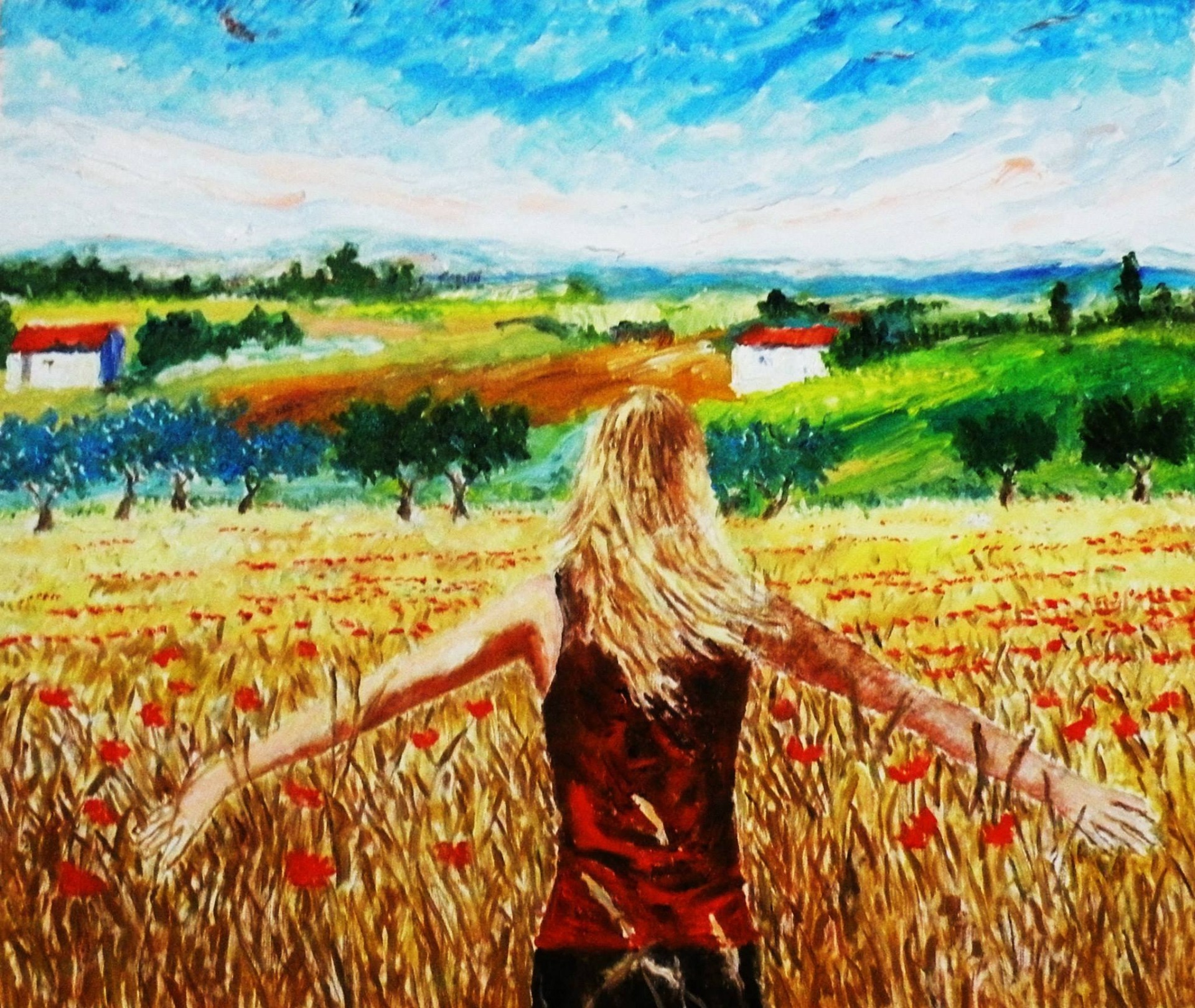 PASSEGGIATA TRA IL GRANO - Olio su tela 70 x 60
