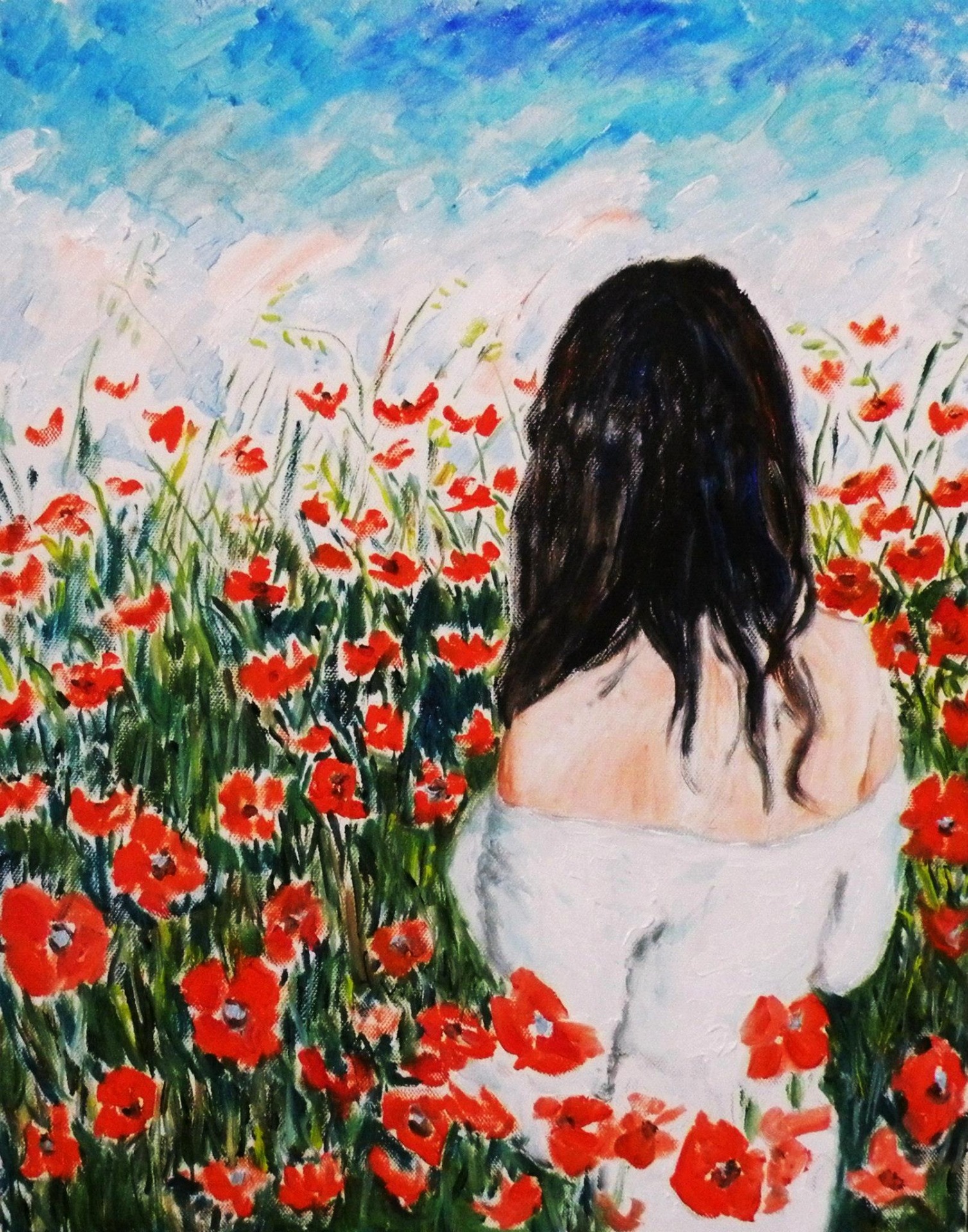 RAGAZZA TRA I PAPAVERI - Olio su tela 40 x 50