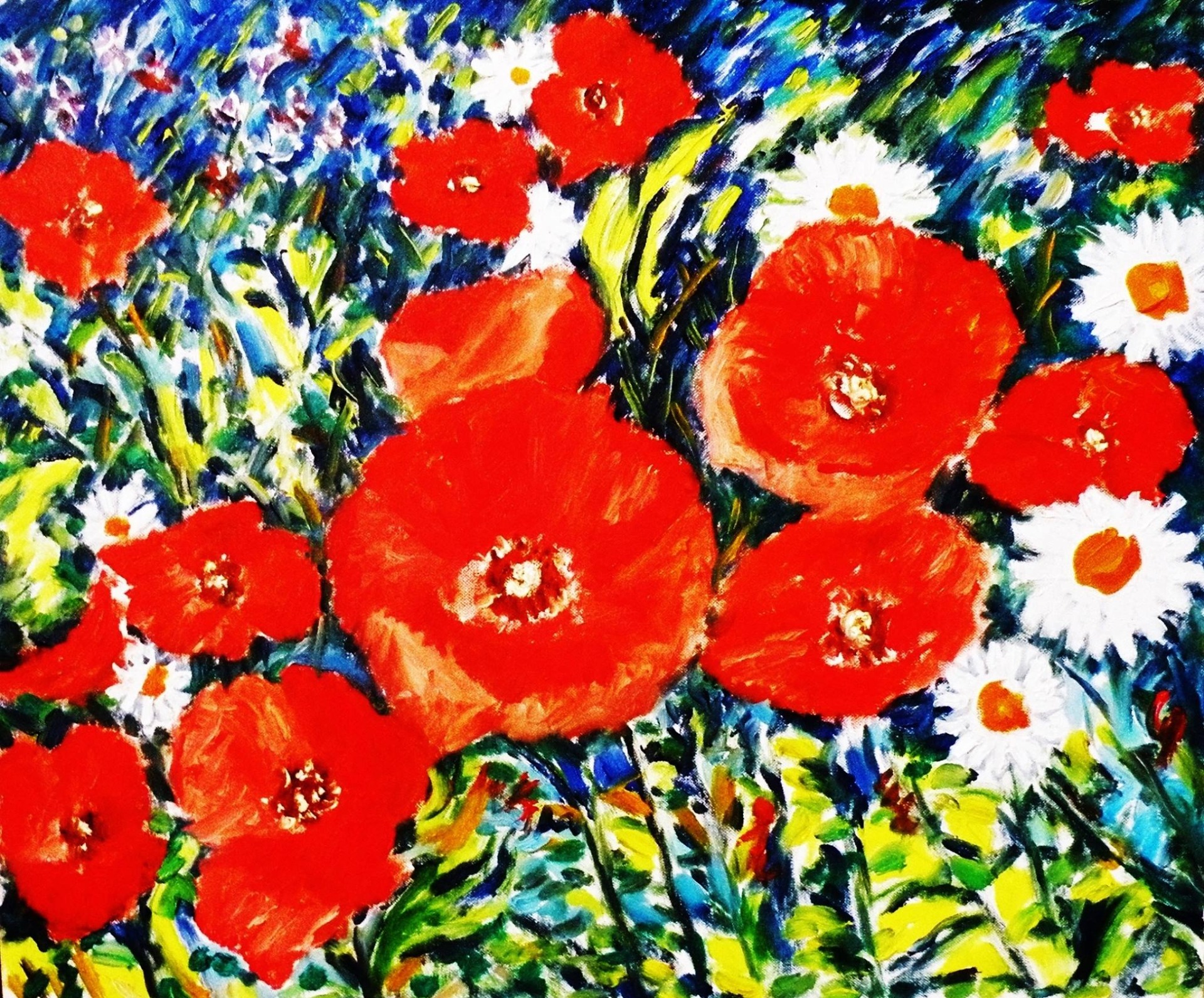 PAPAVERI E MARCHERITE - Olio su tela 60 x 50